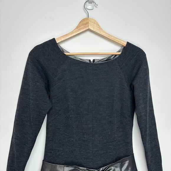 Rickie Freeman Teri Jon Wool Fit and Flare Bow Taffeta Dress | Gray Silver |SZ 2 - Picture 3 of 10